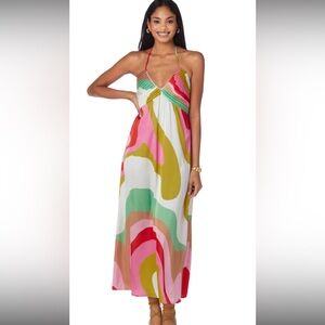 NWT Crosby by Mollie Burch Hill Halter dress red beach retro print resort, med